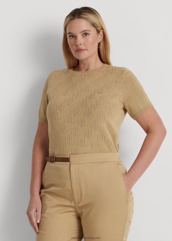 Жене Ralph Lauren џемпер кратких рукава од жакарда са монограмом V2V444503 бреза тан