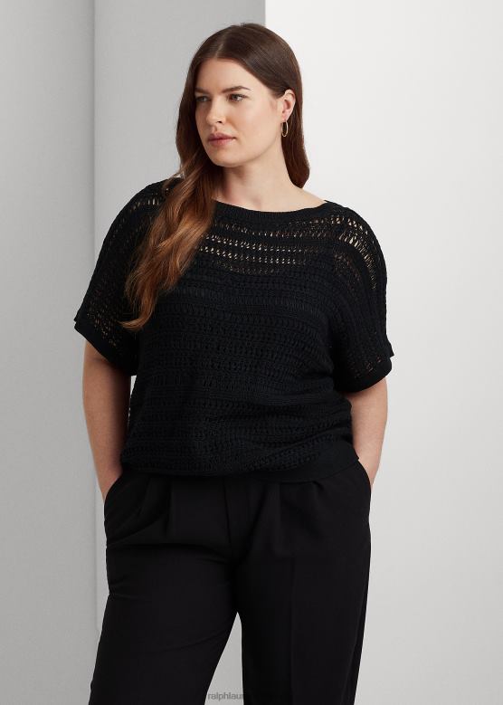 Жене Ralph Lauren памучни мрежасти џемпер кратких рукава V2V444538 црн