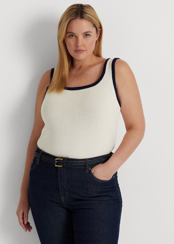 Жене Ralph Lauren двобојни џемпер без рукава од мешавине памука V2V444588 маскарпоне крем/плава