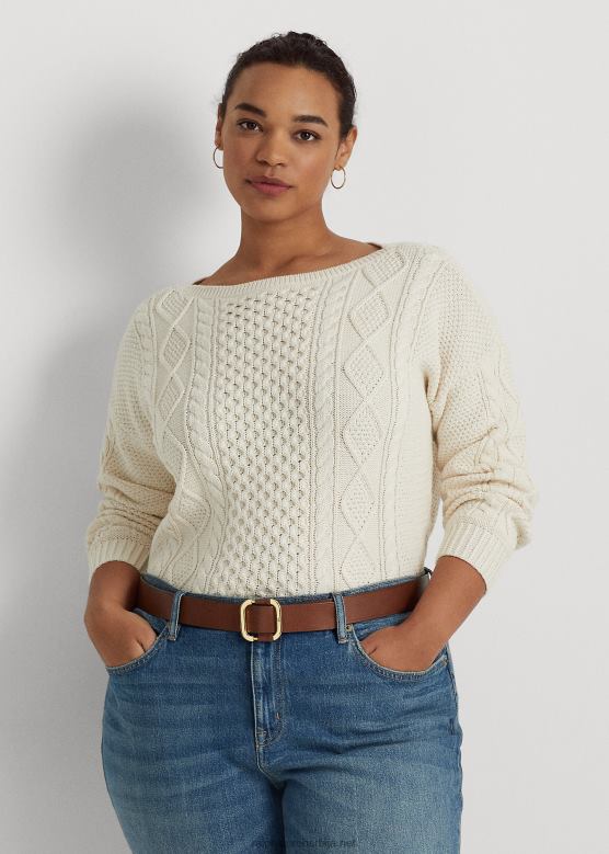Жене Ralph Lauren џемпер од аран-плетеног памука V2V444589 крема од маскарпонеа