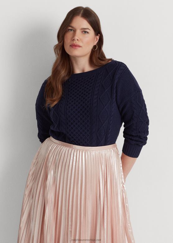 Жене Ralph Lauren џемпер од аран-плетеног памука V2V444590 префињена морнарица