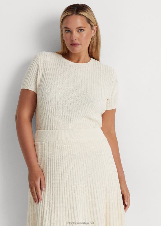 Жене Ralph Lauren ланено-памучни џемпер кратких рукава V2V444592 крема од маскарпонеа