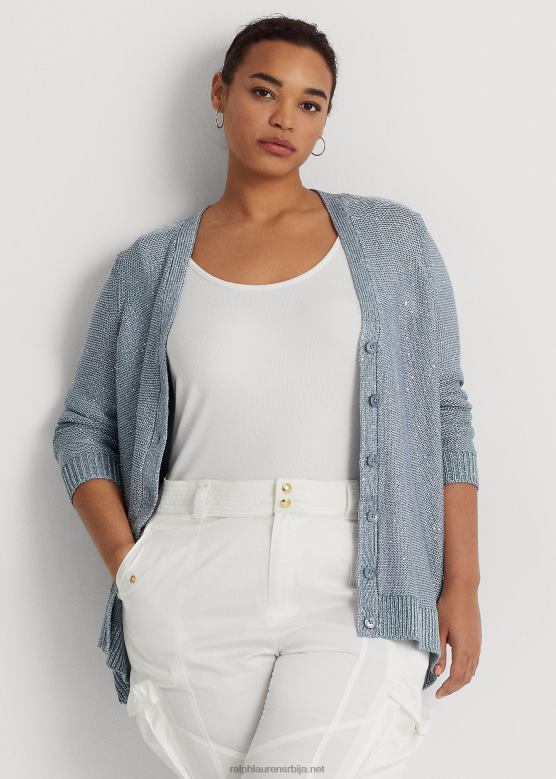 Жене Ralph Lauren платнени кардиган са шљокицама V2V444599 индиго оцеан мулти