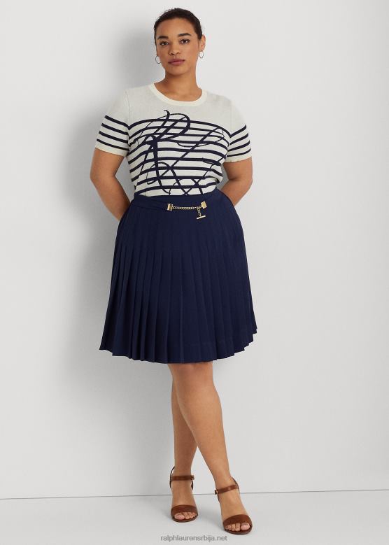 Жене Ralph Lauren џемпер кратких рукава на пруге са логотипом V2V444629 маскарпоне крем/плава