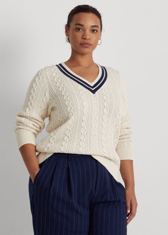 Жене Ralph Lauren плетени џемпер за крикет V2V444639 маскарпоне крем/плава