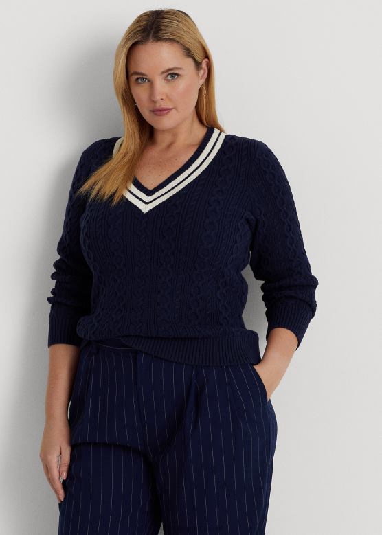 Жене Ralph Lauren плетени џемпер за крикет V2V444640 рафинирани морнарско/крем