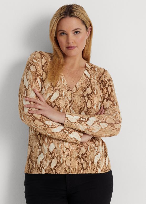 Жене Ralph Lauren кардиган од мешавине памука са штампом змијске коже V2V444768 крем мулти