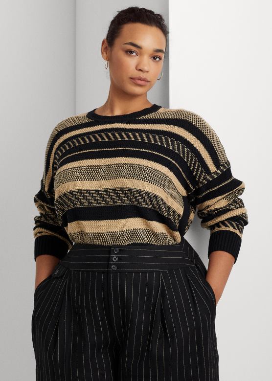 Жене Ralph Lauren пругасти џемпер од мешавине лана V2V444774 црна/тан