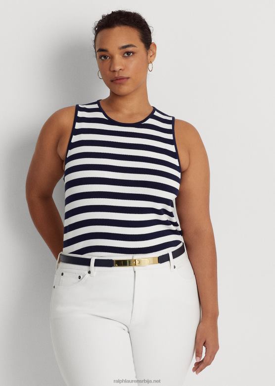 Жене Ralph Lauren пругасти џемпер без рукава од мешавине памука V2V444785 префињена морнарско/бела