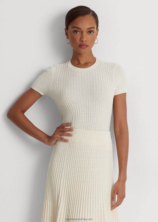 Жене Ralph Lauren ланено-памучни џемпер кратких рукава V2V444824 крема од маскарпонеа