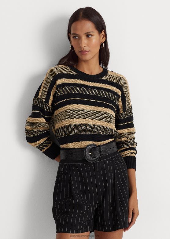 Жене Ralph Lauren пругасти џемпер од мешавине лана V2V444886 црна/тан
