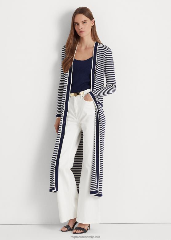 Жене Ralph Lauren пругасти дуги кардиган од мешавине свиле V2V444887 префињена морнарско/бела