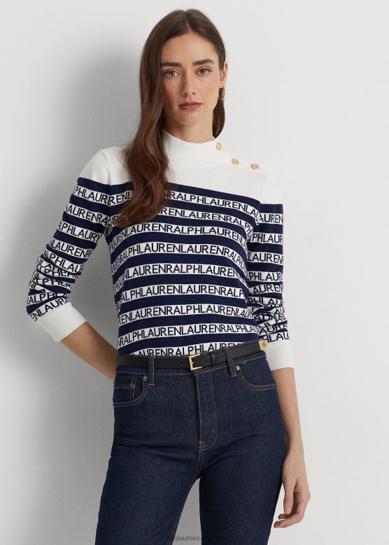 Жене Ralph Lauren пругасти џемпер од мешавине памука V2V444901 бела/префињена морнарица