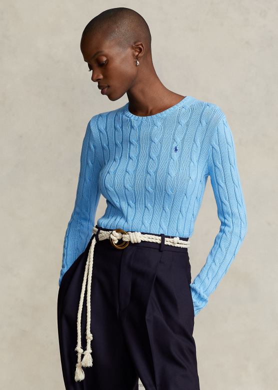 Жене Ralph Lauren плетени памучни џемпер са округлим изрезом V2V449087 суффиелд блуе