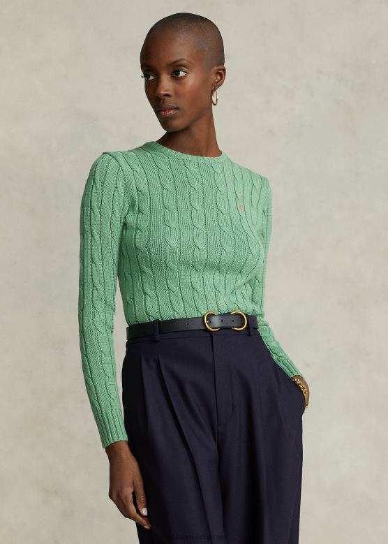 Жене Ralph Lauren плетени памучни џемпер са округлим изрезом V2V449088 залеђе зелено