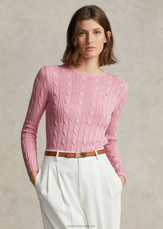 Жене Ralph Lauren плетени памучни џемпер са округлим изрезом V2V449089 кармел розе