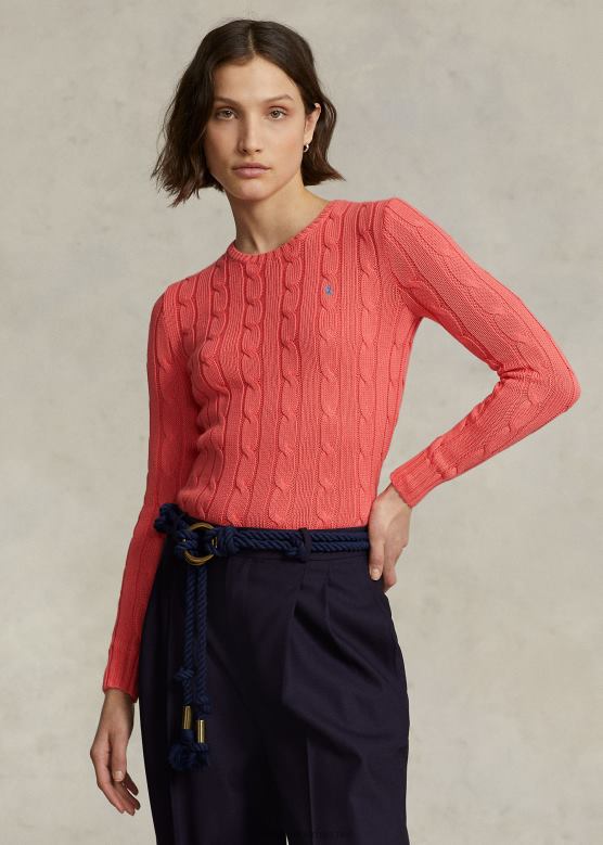 Жене Ralph Lauren плетени памучни џемпер са округлим изрезом V2V449092 рубин корал