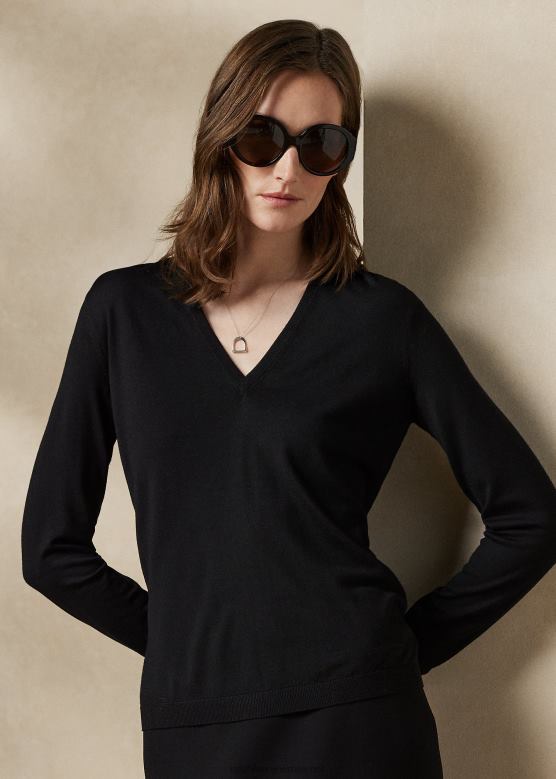 Жене Ralph Lauren вунени џемпер са дугим рукавима и В-изрезом V2V449125 црн