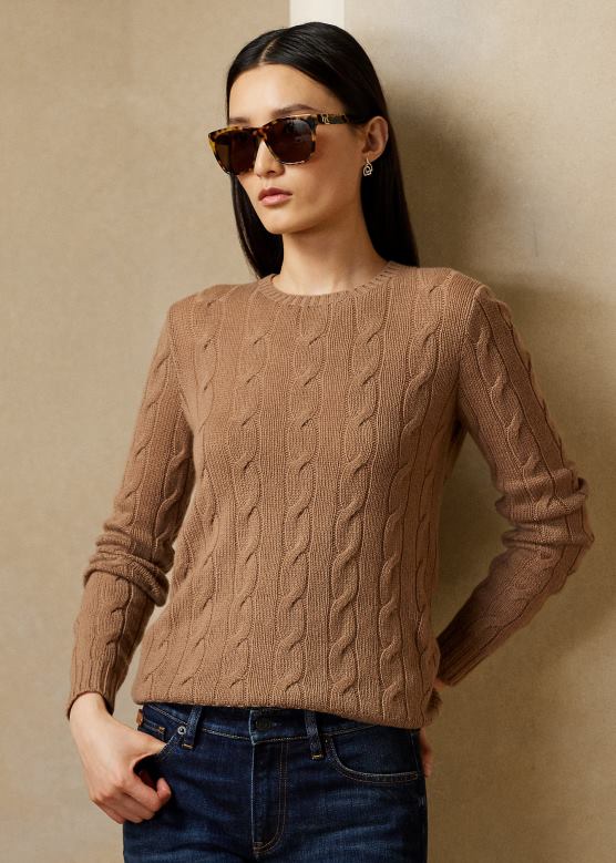 Жене Ralph Lauren плетени џемпер од кашмира V2V449138 лук цамел