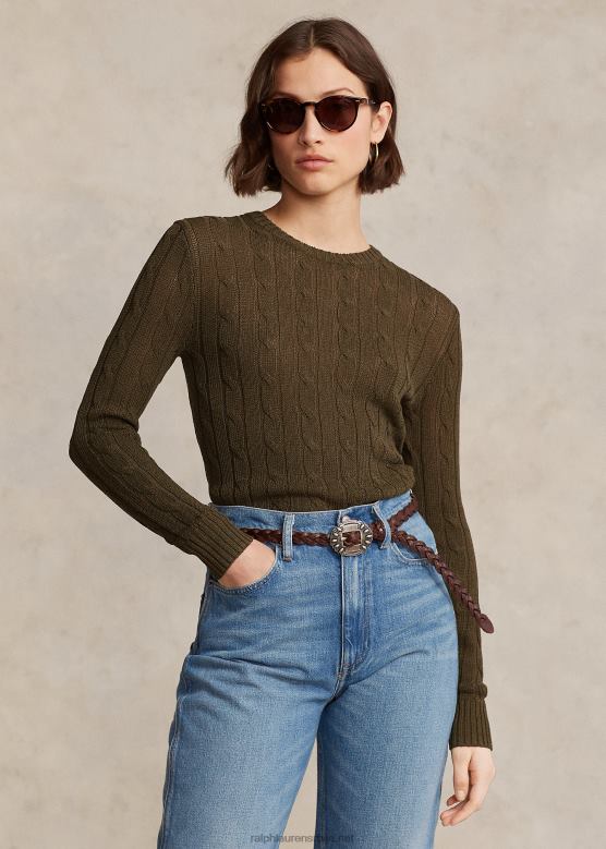 Жене Ralph Lauren џемпер са округлим изрезом од мешавине памука V2V449166 крошња маслина