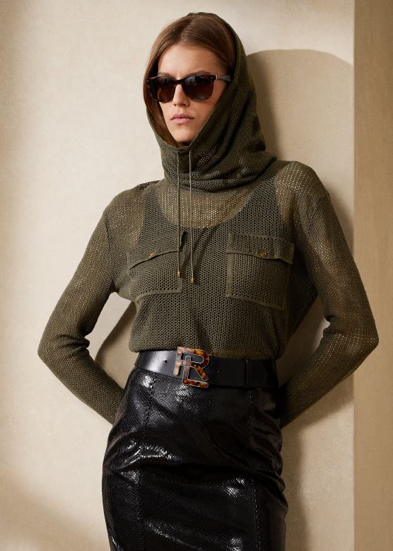 Жене Ralph Lauren свилено-ланени мрежасти џемпер V2V449291 икона маслина