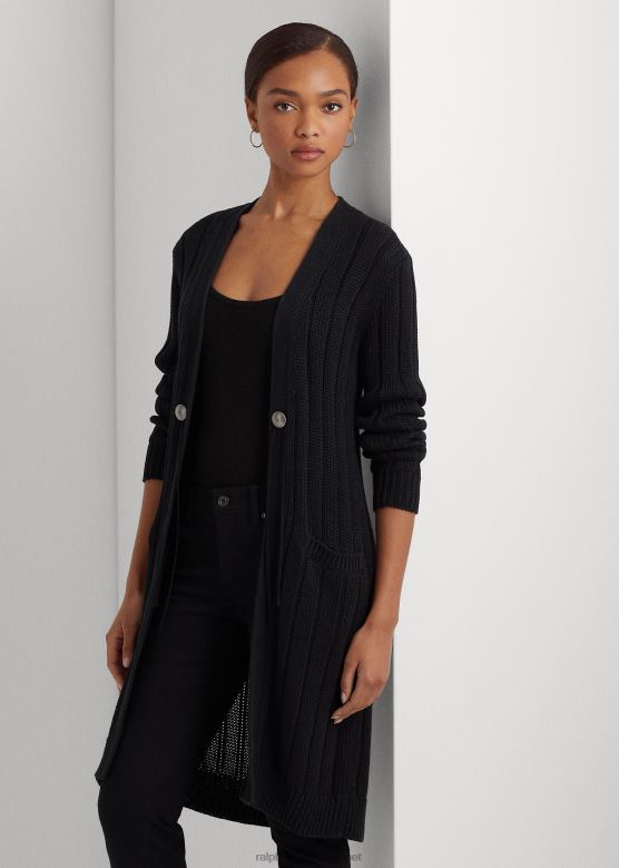 Жене Ralph Lauren ребрасти памучно-ланени кардиган V2V449521 црн