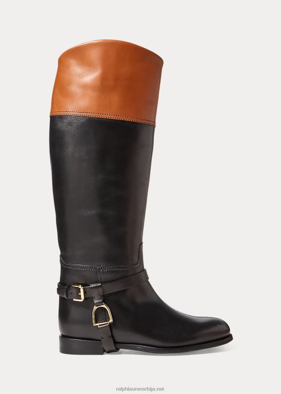 Жене Ralph Lauren саде чизма за јахање од углачане телеће коже V2V449707 црна/тан