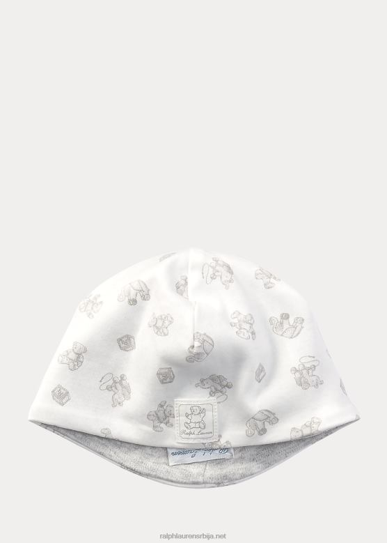 беба Ralph Lauren реверзибилна памучна капа са принтом медведа V2V448026 папир бела мулти