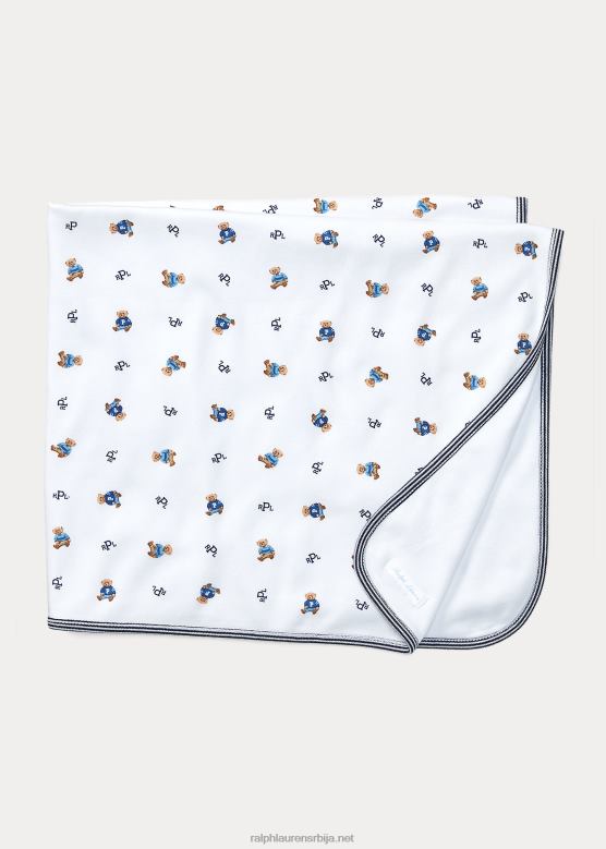 беба Ralph Lauren поло медвед памучно ћебе V2V448078 бела мулти/префињена морнарица