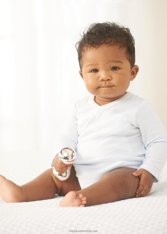 беба Ralph Lauren пругасти памучни боди с в-изрезом V2V448156 берил плава/бела