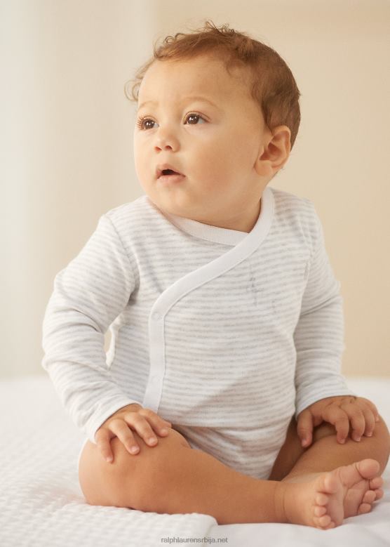 беба Ralph Lauren пругасти памучни боди с в-изрезом V2V448163 кварц вријесак/бела