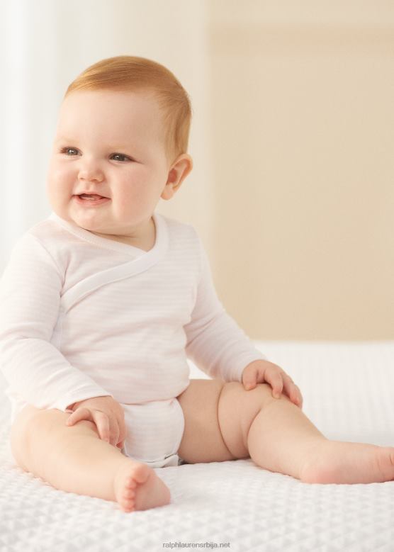 беба Ralph Lauren пругасти боди од органског памука с в-изрезом V2V448165 нежно розе/бело