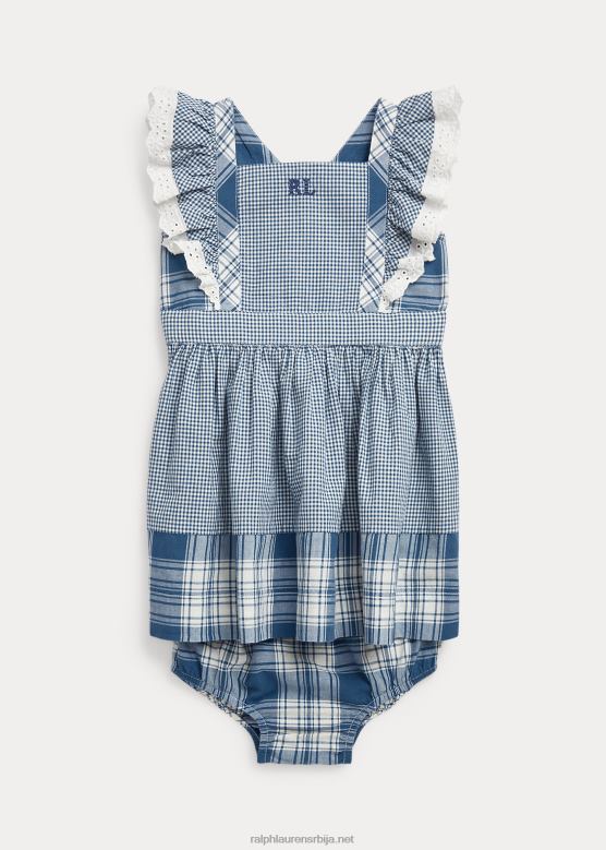 беба Ralph Lauren карирана памучна мадрас хаљина и блумер V2V4410030 прање палубе бело/плаво