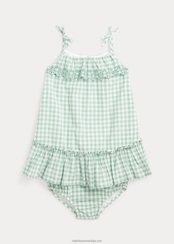 беба Ralph Lauren гингхам памучна мадрас хаљина и блумер V2V4410031 мента/бела