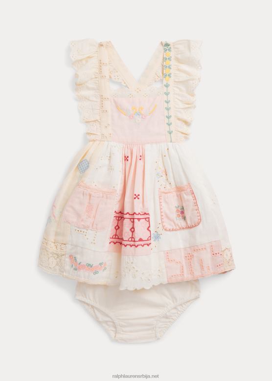 беба Ralph Lauren патцхворк хаљина од мешавине памука и блумер V2V4410032 бела мулти