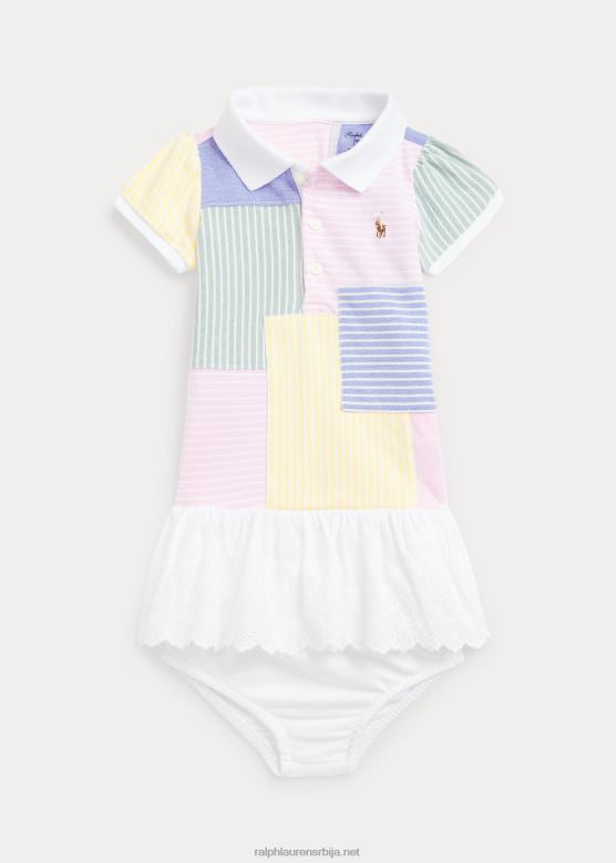 беба Ralph Lauren патцхворк мрежаста поло хаљина и блумер V2V447839 кармел розе