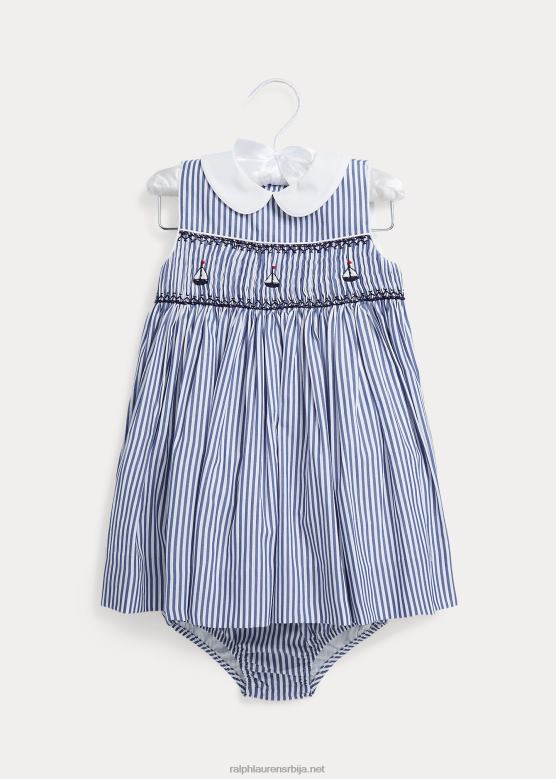 беба Ralph Lauren једрилица памучна памучна хаљина и блумер V2V447867 морнарско/бела