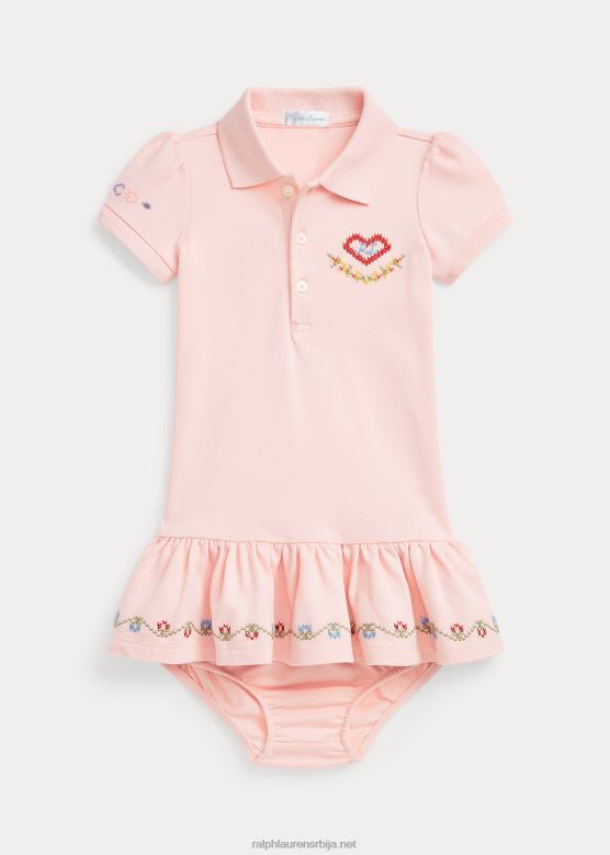 беба Ralph Lauren везена мрежаста поло хаљина и блумер V2V448224 ружичасти песак