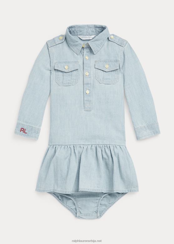 беба Ralph Lauren памучна шамбре мајица и блумер V2V448227 индиго
