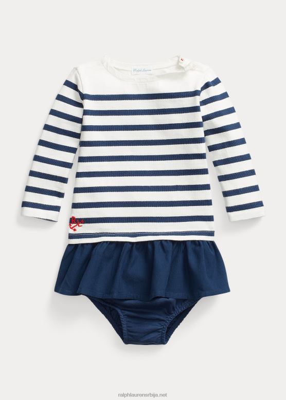 беба Ralph Lauren пругаста хаљина од памучног дреса и блумер V2V448235 децквасх бела мулти