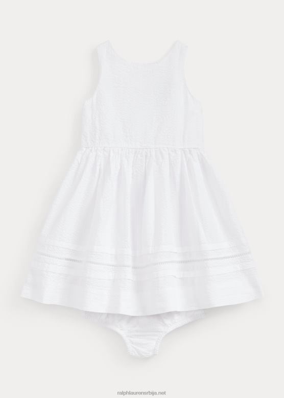 беба Ralph Lauren памучна сеерсуцкер хаљина и блумер V2V448241 бео