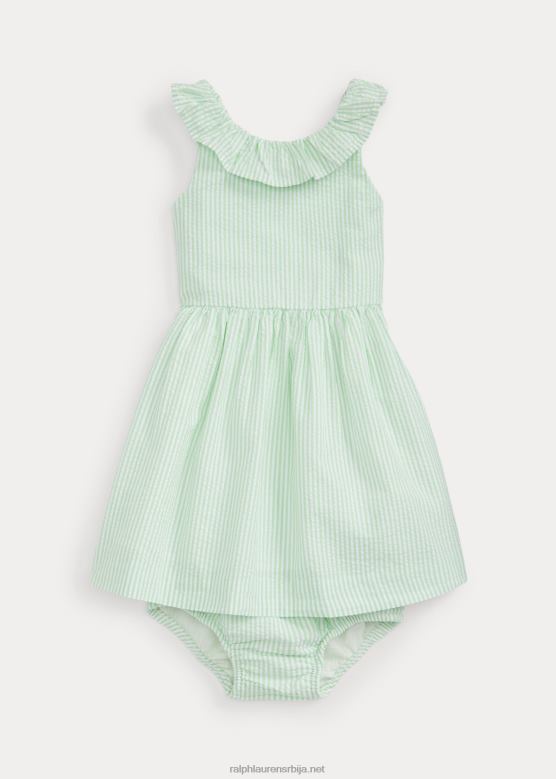 беба Ralph Lauren наборана сеерсуцкер хаљина и блумер V2V448245 зелено/бело