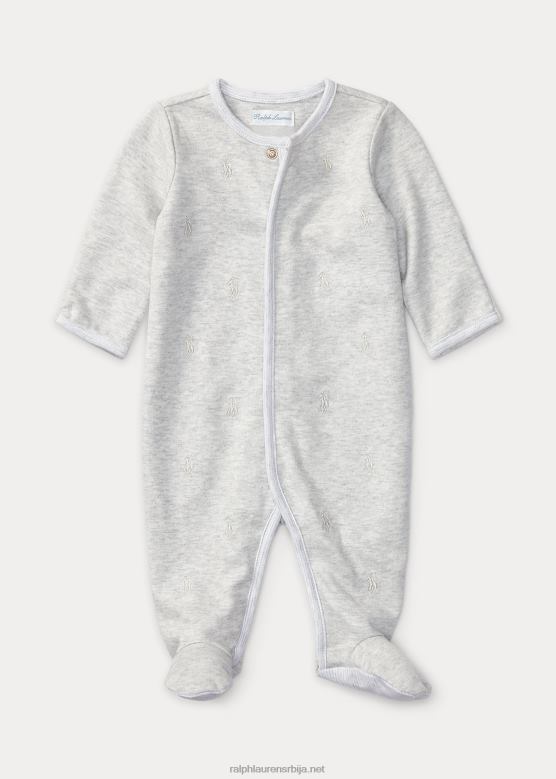 беба Ralph Lauren тонал поло пони комбинезон са памучним стопалима V2V4410016 кварц сиви вресак