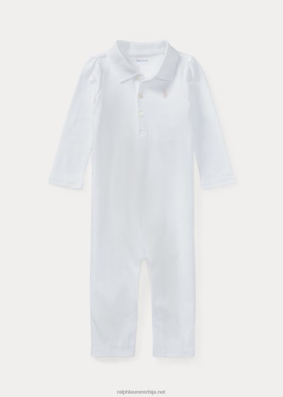 беба Ralph Lauren памучни интерлоцк поло комбинезон V2V447710 бео