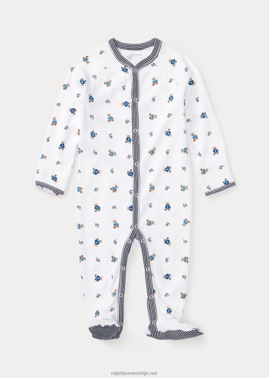 беба Ralph Lauren памучни комбинезон поло медведа V2V447712 бела мулти/префињена морнарица