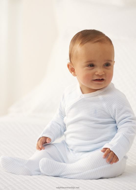 беба Ralph Lauren пругасти комбинезон са памучним стопалима V2V447716 берил плава/бела