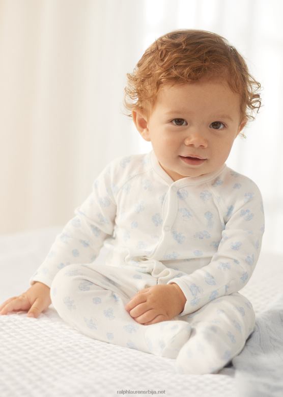 беба Ralph Lauren памук интерлоцк комбинезон са стопалима V2V447722 плави мулти