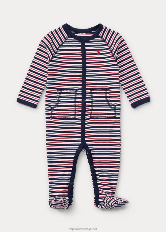 беба Ralph Lauren пругасти комбинезон са памучним стопалима V2V447723 рафинирани морнарички мулти