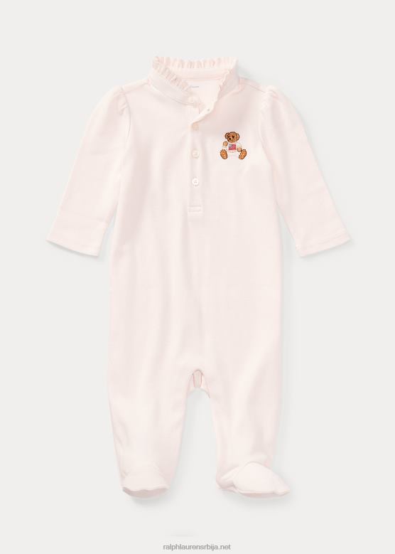 беба Ralph Lauren везени комбинезон са ногом са медведом поло V2V447724 нежно розе
