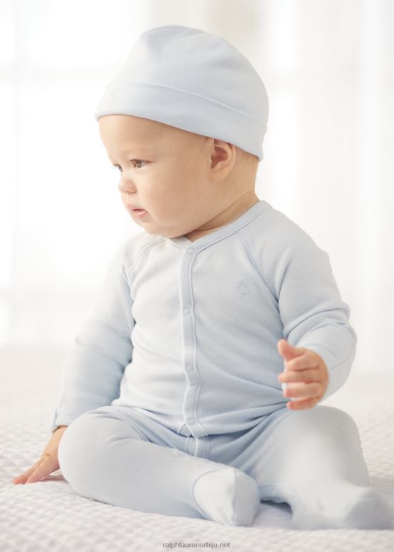 беба Ralph Lauren памук интерлоцк комбинезон са стопалима V2V447726 берил плава